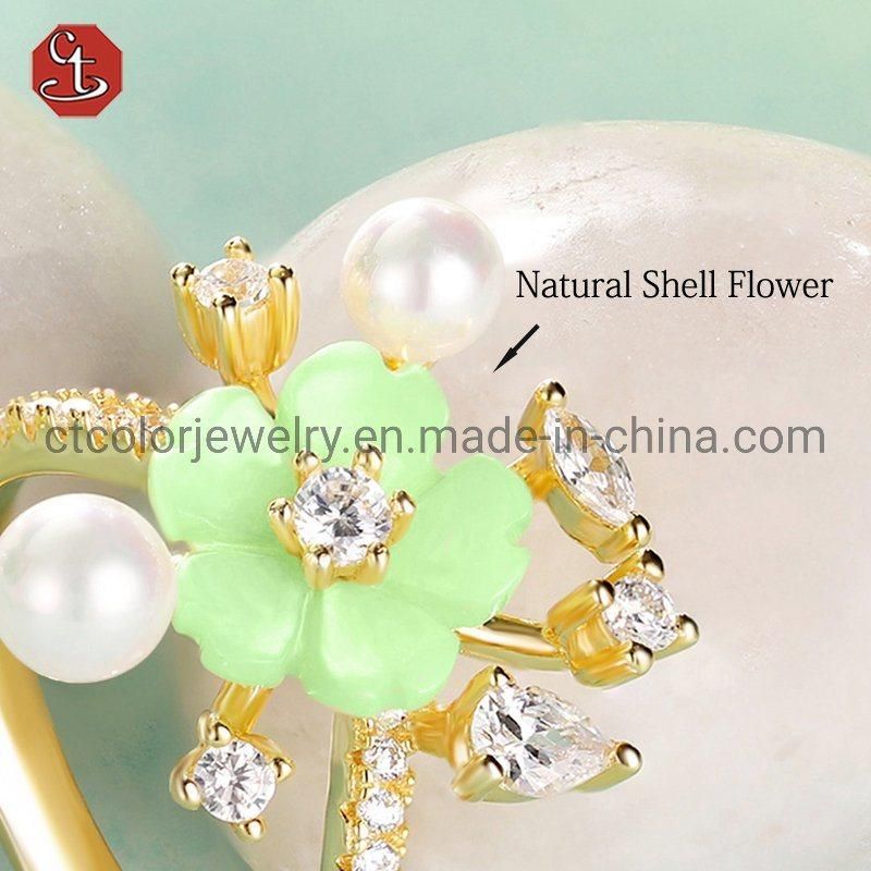 2021 Factory customized fashion jewelry elegant MOP flower silver Ring