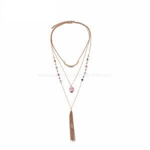 Multi Layer Tassel Chain Necklace &amp; Pendant Women Crystal Stone Zinc Alloy Gold Plated Jewellery