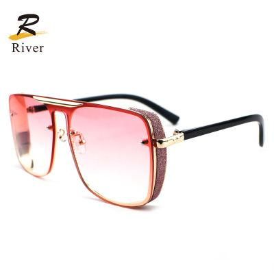 Shiny Top Flat Metal Frame Women Ready Sun Glasses