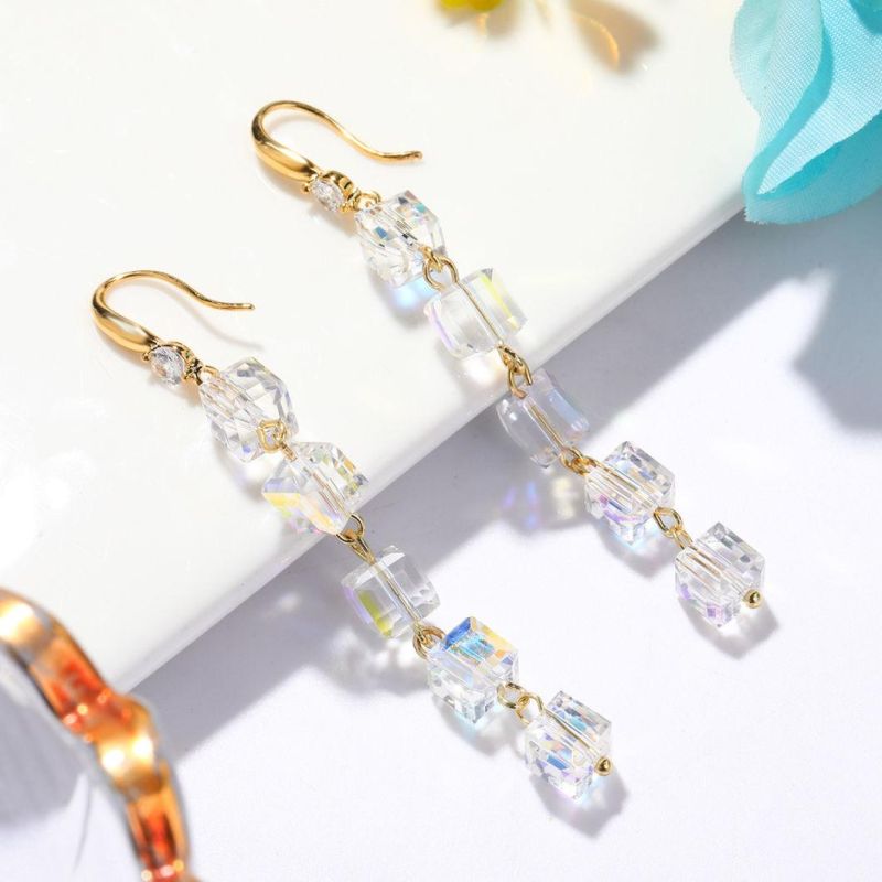 Fashion Girls Zircon Long Austrian Crystal Jewellery Tassel Earrings
