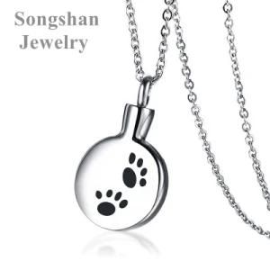Pet Paw Print Memorial Ash Pendant Keepsake Urn Necklace Tear Stainless Steel Cremation Jewelry