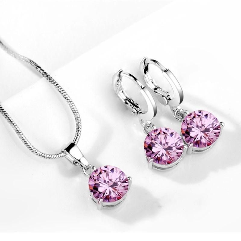 Crystal Silver Color Necklace Stud Drop Earring Wedding Jewelry Sets