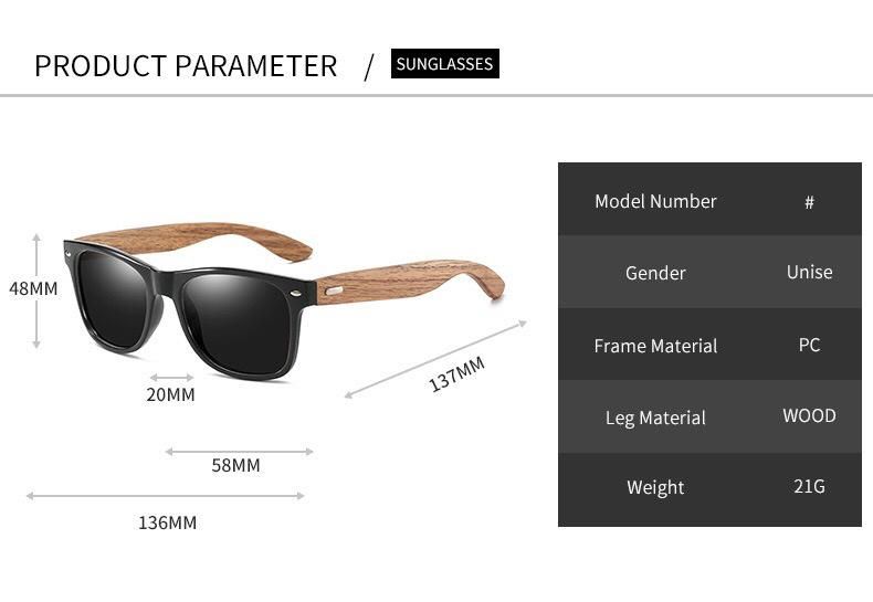 2021 New Style Fashion Outdoor Sport Sunglasses with Black Walnut Wood Leg (JM174C)