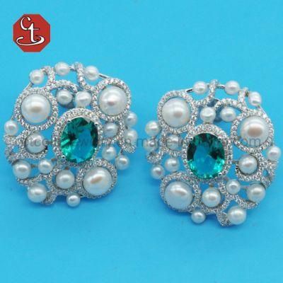 Pearl Silver Stud Earrings Fashion Jewelry Crystal Earring for Women Luxury Silver Jewellery Earrings