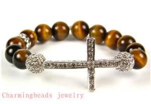 Cross Jewelry Bracelet, Tiger Eye Stone Beads Bracelet, Specer Bracelet