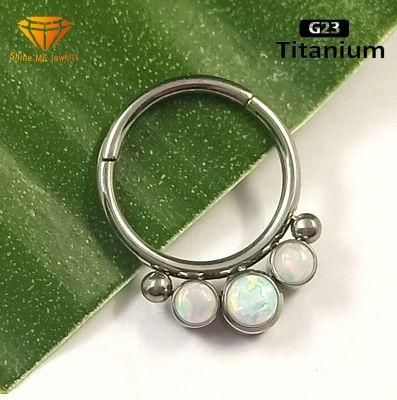 Fashion Jewelry Silver Jewelry Body Piercing ASTM F136 G23 Titanium Body Piercing Opal Hinged Segment Ring Nose Ring Tpn029