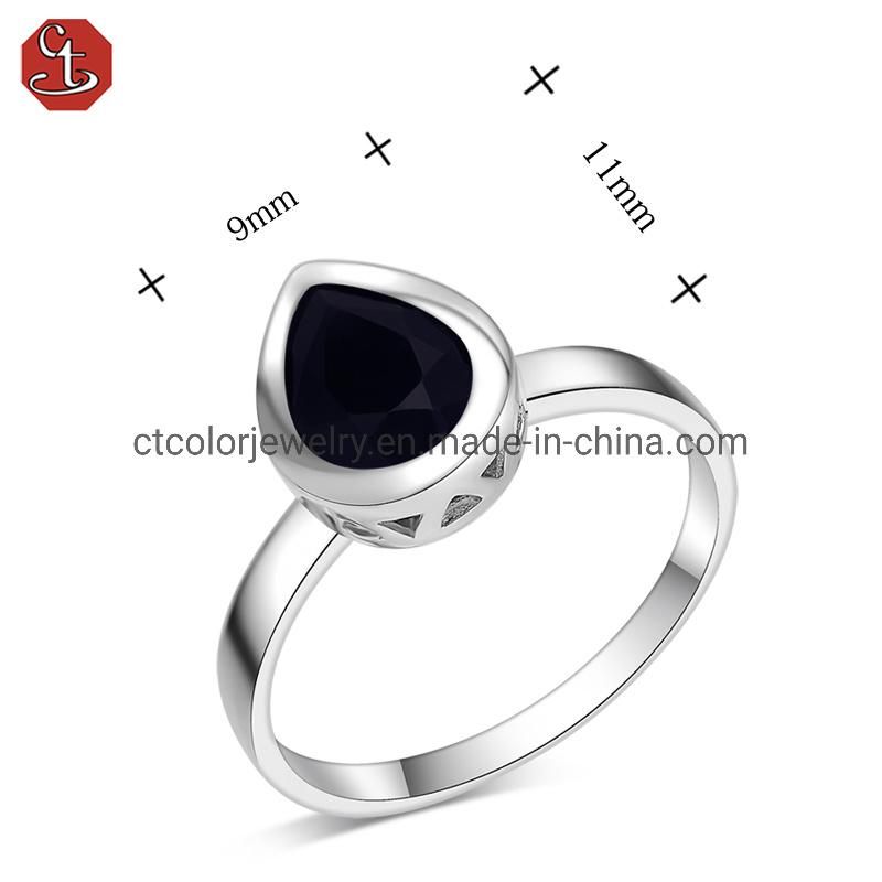 Handmade  Fashion Jewelry Black Sapphire White Rhodium Noble Ring for Women