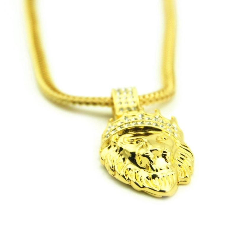 Cool Hiphop Gold Lion Head Charm Pendant Necklace for Men