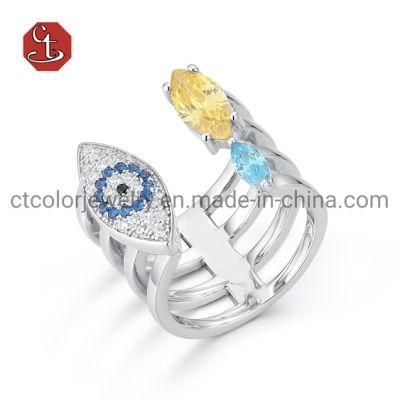 Fashion Jewelry Opening Evil Eye Silver Ring Color Cubic Zirconia Stones or Brass Ring Jewellery