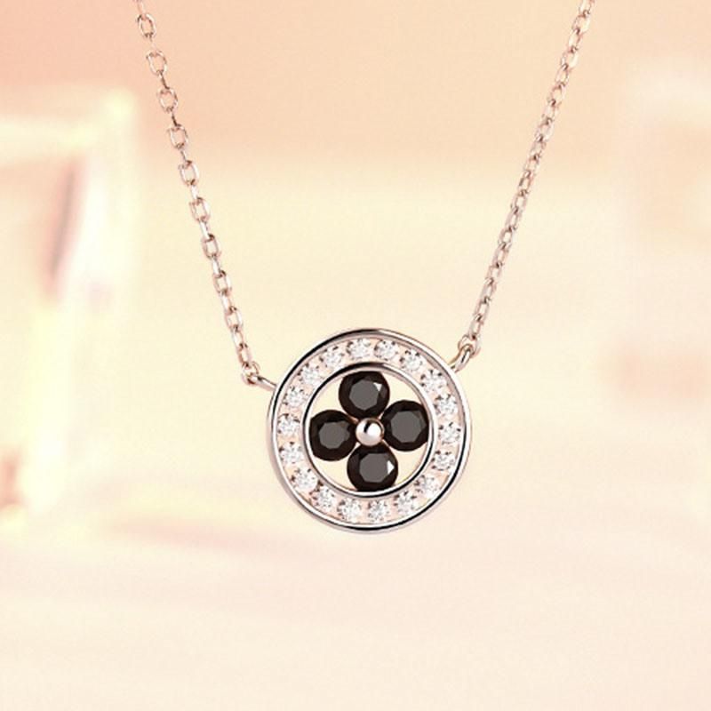 S925 Sterling Silver Necklace New Round Round Clover Pendant Necklace