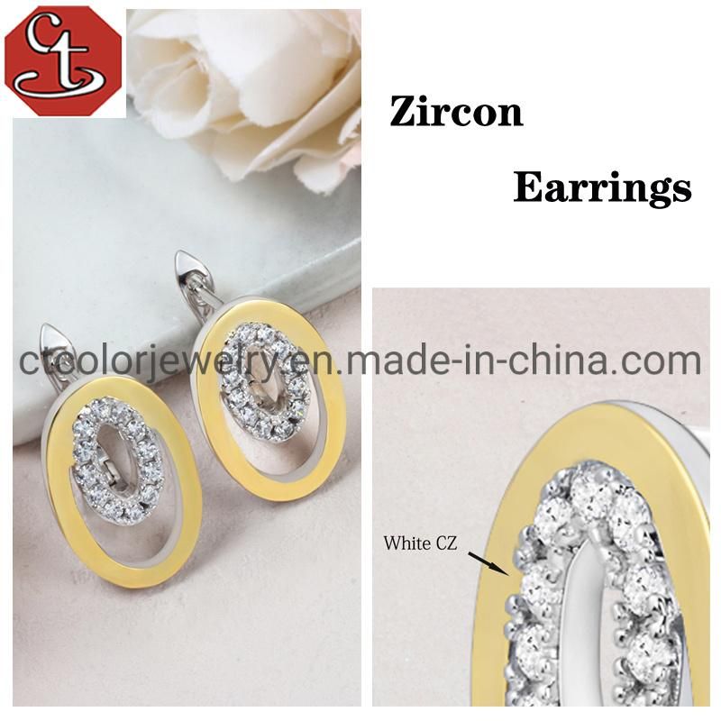 Fashion Jewelry Luxury 925 Silver and Brass Cubic Zirconia Gold Earring