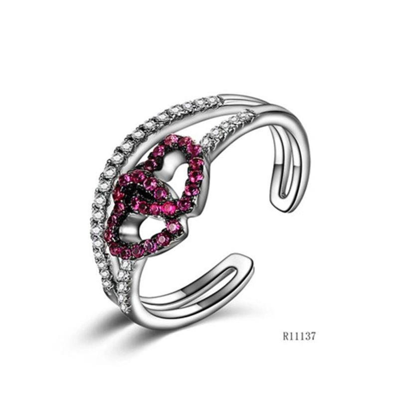 Beautiful Heart Silver with CZ Open Ring