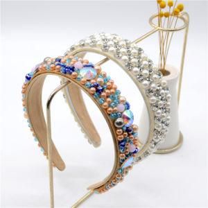 New Style Colourful Rhinestones and Pearls Mixed Padded Headband for Women