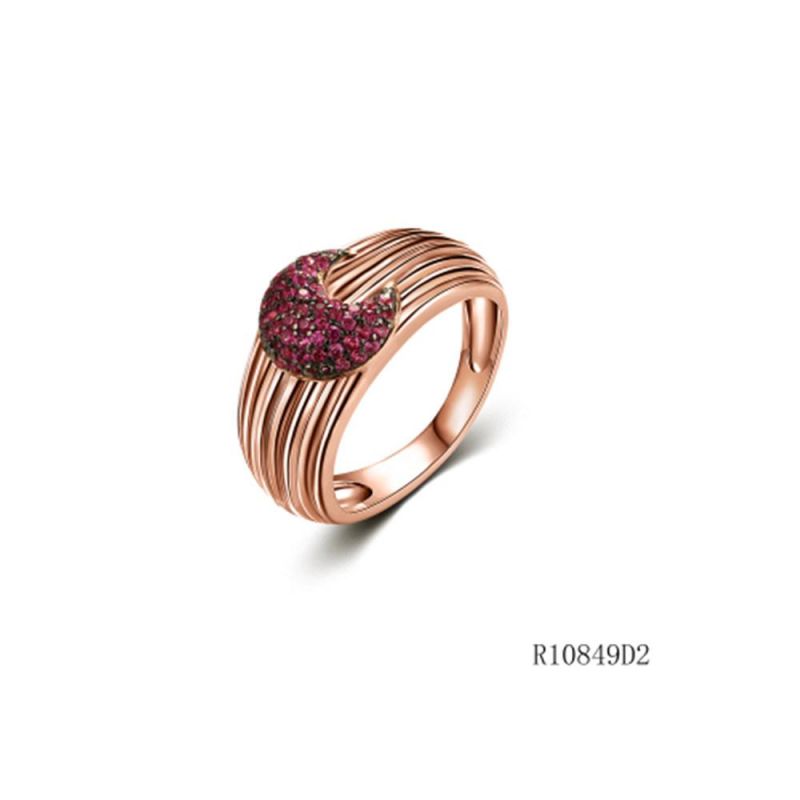 Thread Line Style Silver with CZ Moon Ring