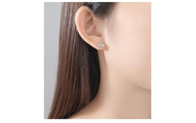 Silver Jewelry Bee Model Earring Stud for Women
