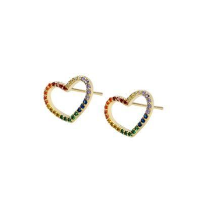Hot Selling Colorful Brass Material Hollow Heart Shaped Stup Earrings