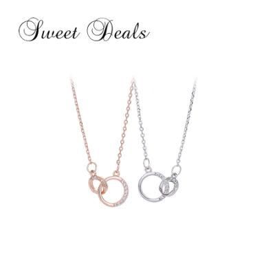 Double Ring Necklace Fashion Zircon Circle Pendant Clavicle Chain