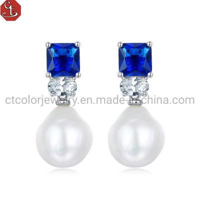 2021 New Light Luxury Baroque pearl Blue glass Earring