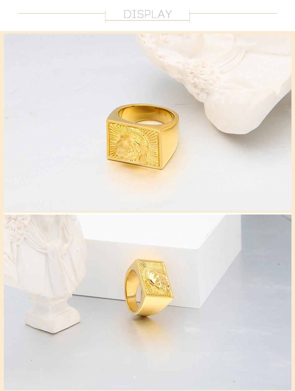 Vintage Wide Square 18K Gold Plated Ring Jewelry Women Chunky Ring Wedding Gifts Drop Shipping