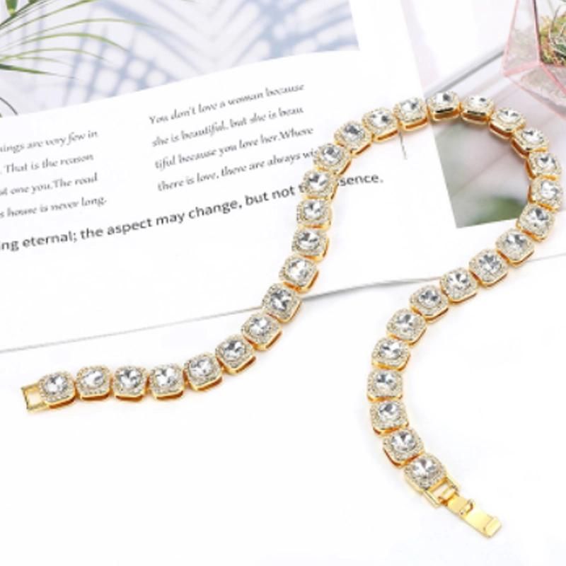 Fashion Jewelry Men Square Zircon Necklace Bling Tennis Necklace Cuban Chain