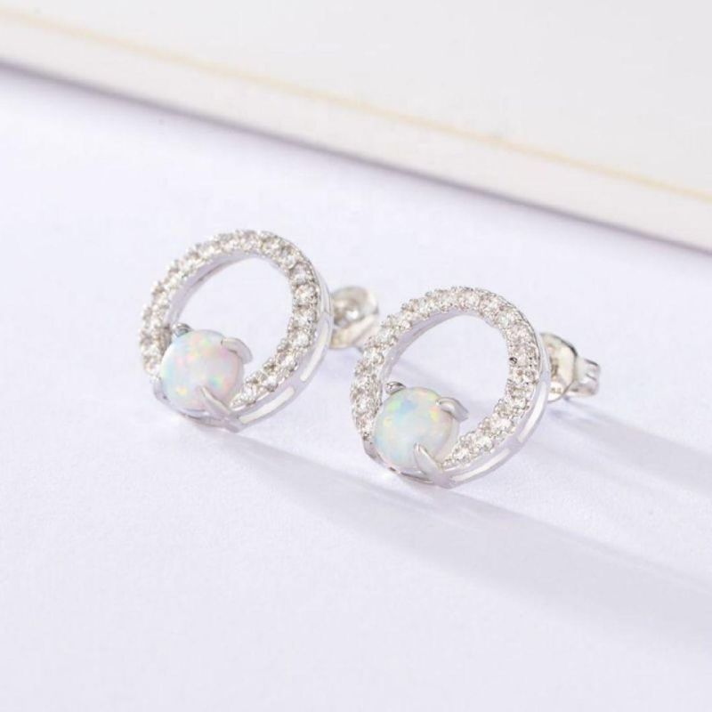 Factory Supply All-Match High-End Brass Simple Fashion Round Opal Zircon Elegant Stud Earrings