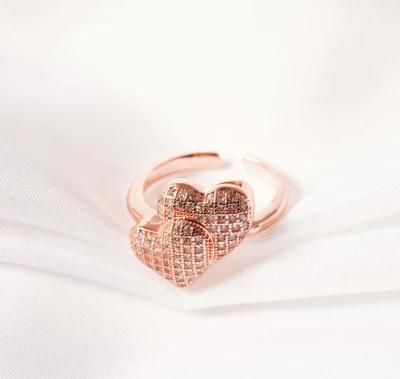 Explosive Double Heart Full Drill Fashionable Female Ring
