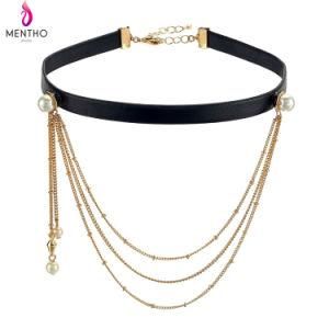 Hot Multi - Layer Chain Short Ribbon Female Choker Necklace Long Chain Pearl Pendant