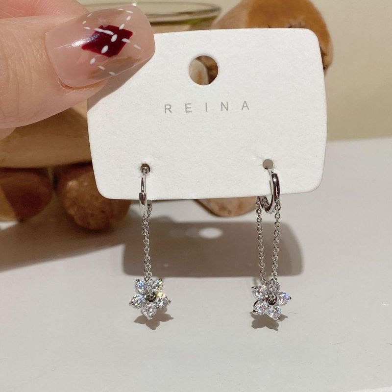 Fashion Jewelry Gold Plated Cubic Zirconia Flower Women Tassel Earrings
