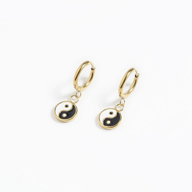 Manufacturer Custom High Quality Fashion jewellery Hot Selling Jewelry China Tai Chi Eight Diagrams Stainless Steel Gold Plated Earring