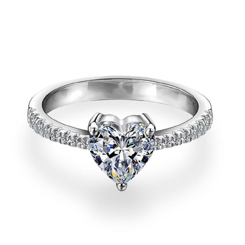 Romantic Heart Cut Gemstones18K White Gold Plated Moissanite Diamond Ring for Women