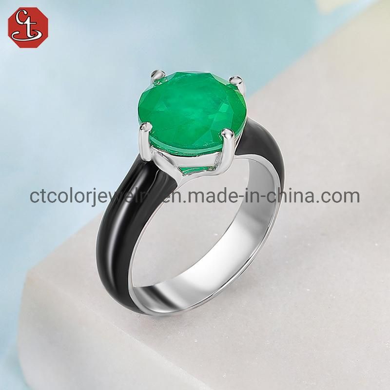 2022 new style women′s jewelry white cubic zircon enamel ring fashion jewellery wholesale
