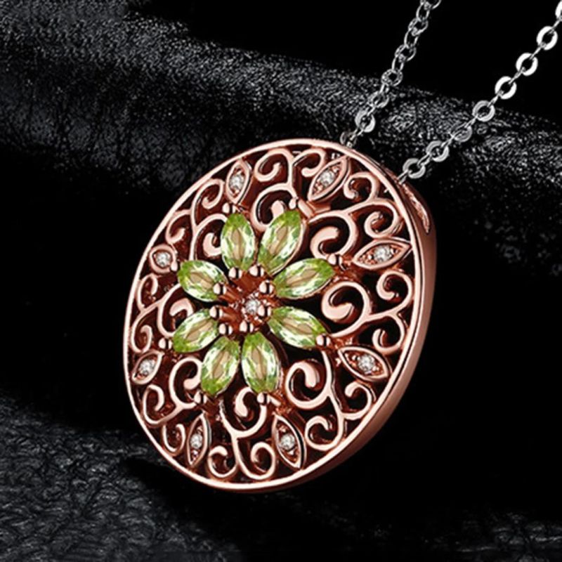 925 Sterling Silver Hollow Pendant Necklace Fashion Jewelry with Created Gemstone Peridot Wholesale