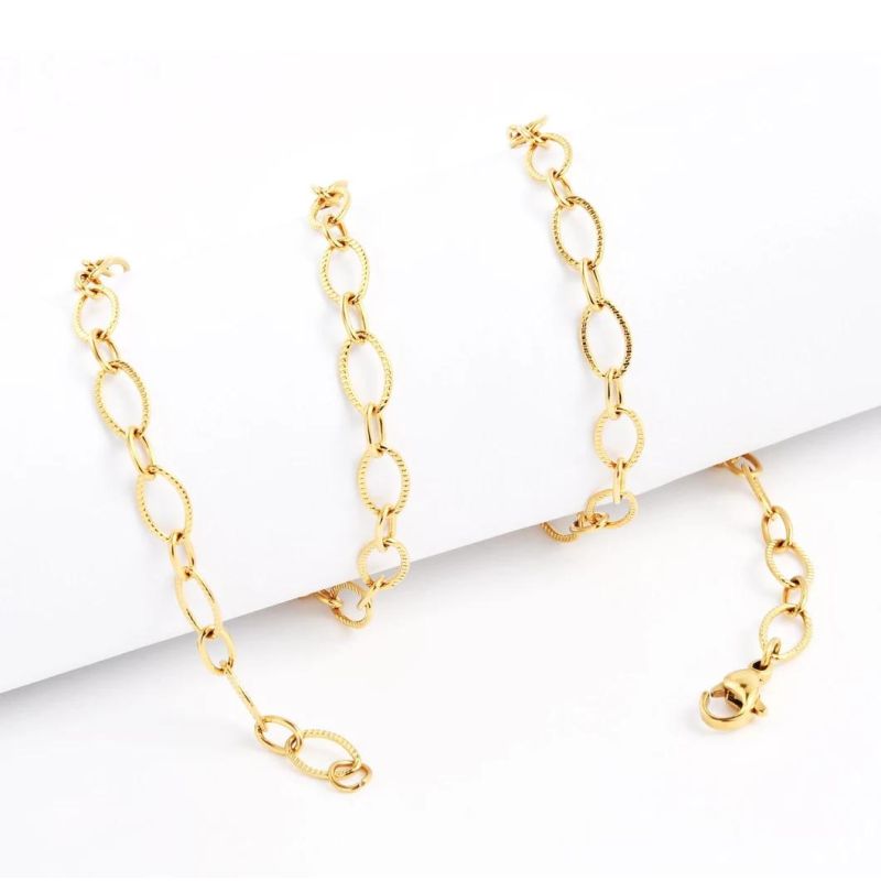 316L Stainless Steel 18K Gold Plated Hip Hop Decoration Chain Bracelet Necklace with Embossed for Craft Design