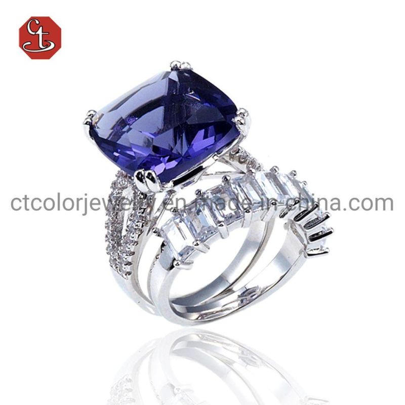 Eternity Gemstone Rings Green/Blue Created Stone Wedding Ring for Women
