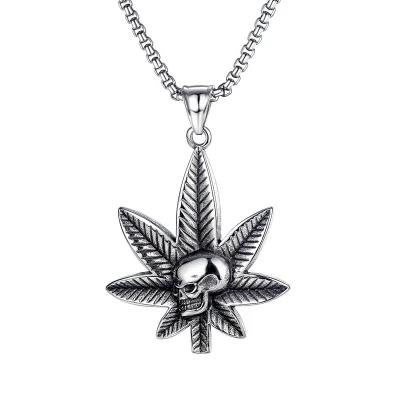 Stainless Steel Skull Necklace Leaf Skull Pendant Fashion Jewelry for Mens