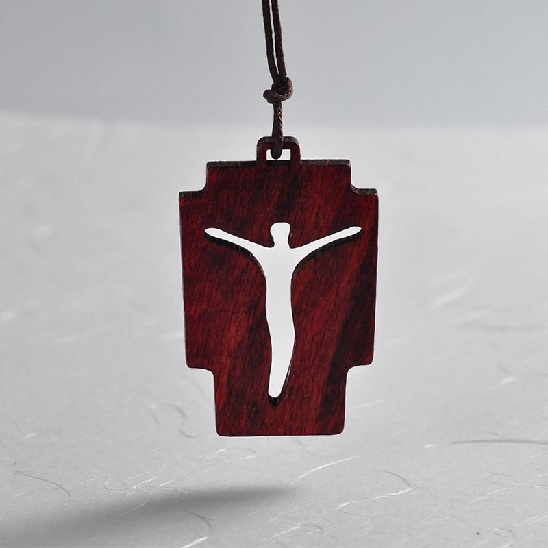 Natural Beech Wood Pendant Cross Necklace with Cord