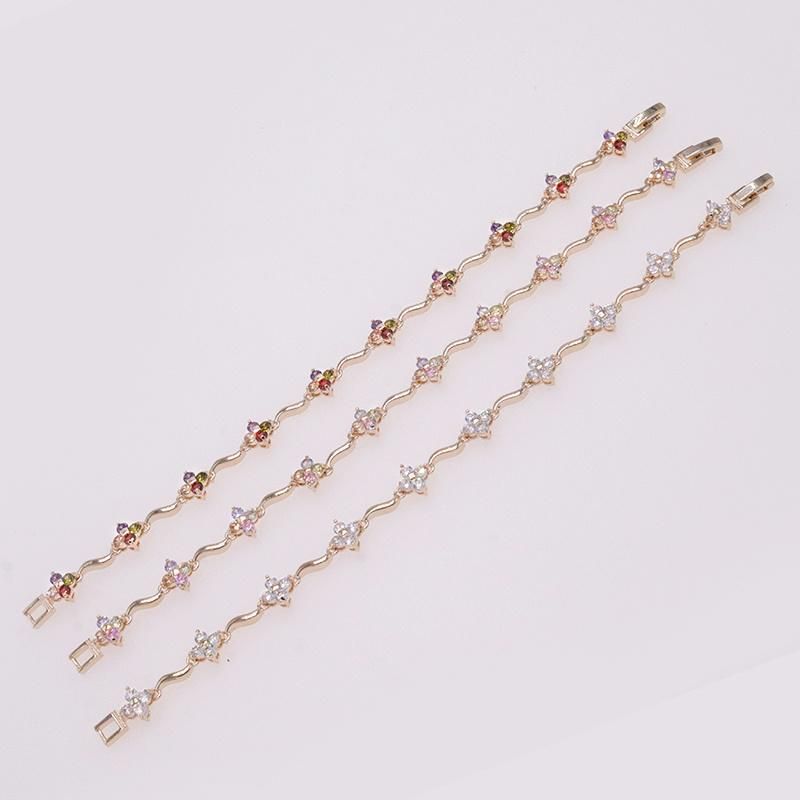 Best Selling 14K Gold Plated Cubic Zirconia Women′s Simple Bracelet