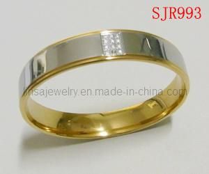 Gold Plated Stainless Steel Ring with Crystal (SJR993)