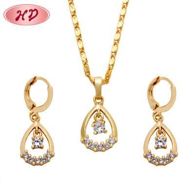 2020 Dubai New Fashion Design Jewelry Zircon 18K 14K Gold Plated Filled Necklace Earrings Jewelry Set Wholesale