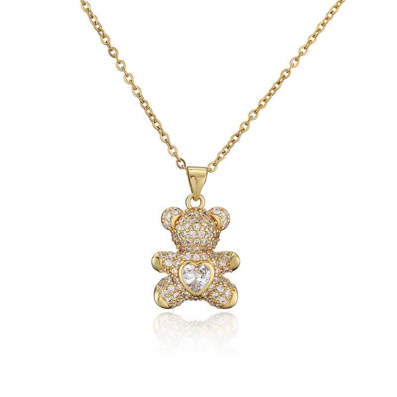 Fashion Brass Colorful Zircon Gold Plated Tophus Love Bear Necklace