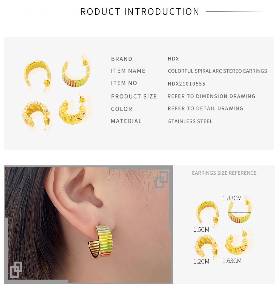 Stainless Steel Plated 18K Gold Leisure Spiral Pattern Women′ S Three-Dimensional Enamel Earrings