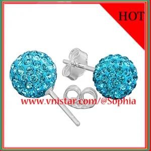 Fashion Sterling Silver Earrings with Blue Crystal Stones Vs078-11 (8mm)