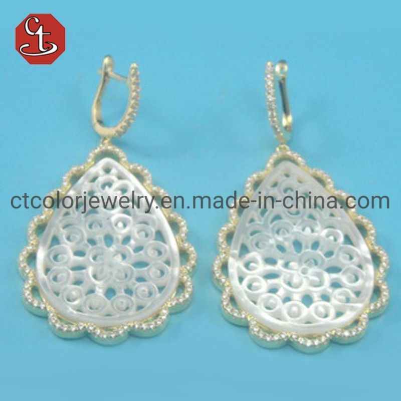 Water Drop Shape Shell Pearl Gold Color Earring Hollow Out Mother of Pearl Silver Eardrop Earring Jewelry