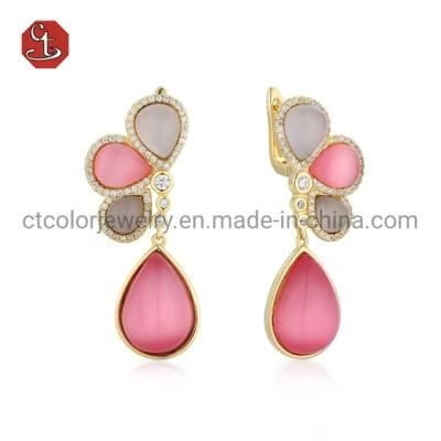 Fashion Jewelry 925 Silver Earring Pear Shaped Color Cat Eye Hoop Earring Jewelry