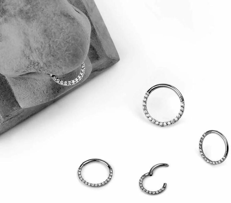 ASTM F136 Titanium Zirconia Gem Stone Daith Ear Nose Clicker Ring Body Piercing Jewelry 16g 1.2*5mm, 6mm, 7mm, 8mm, 9mm, 10mm, 11mm, 12mm