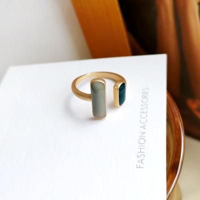Ins Trendy Matte Gold Plated Geometric Enamel Open Rings for Women Girls Lady