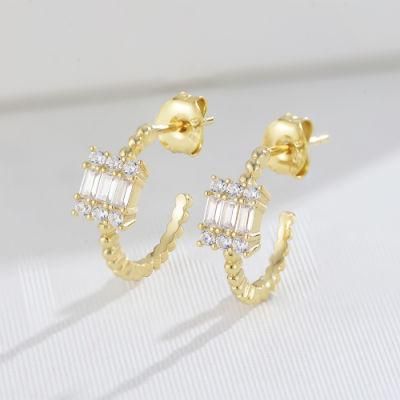 Hot Sale Fashion Jewelry Big Geometry Square Single Diamond Stone Crystal Earrings