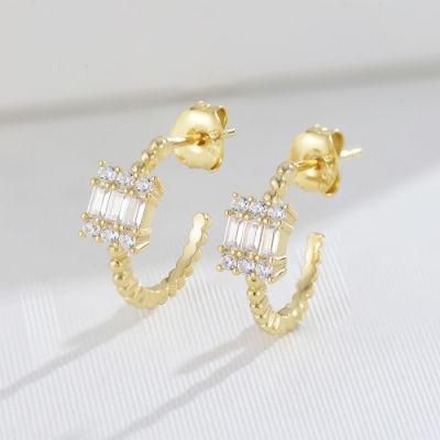 Hot Sale Fashion Jewelry Big Geometry Square Single Diamond Stone Crystal Earrings