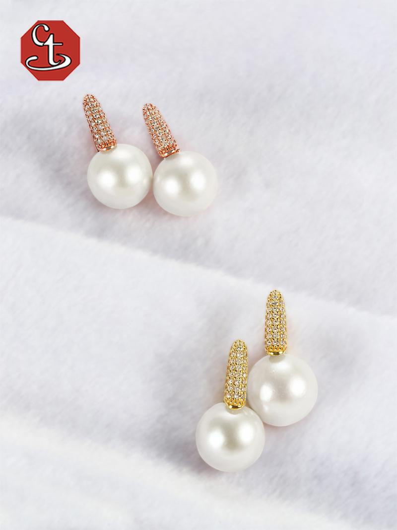 Fashion women Pearl Engagement and Wedding Earring Sterling Silver Fine Jewelry