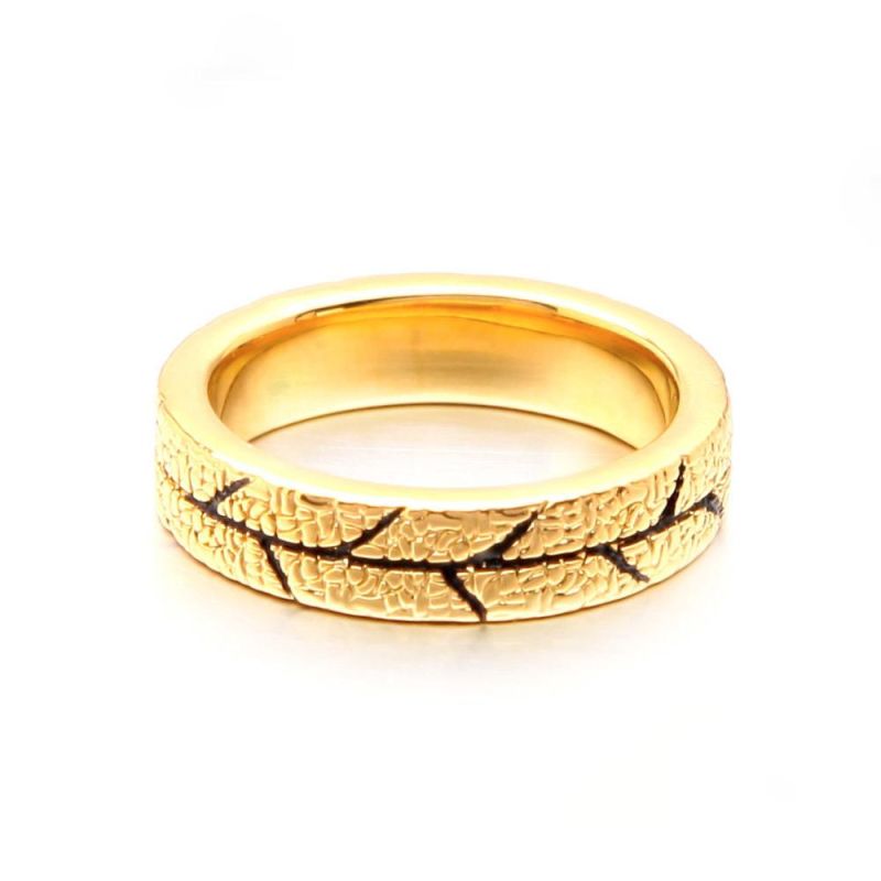 Width Ring Gold Color Leaf Texture Statement Rings for Women Fashion Jewelry Bague